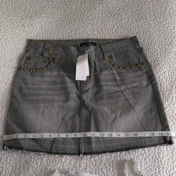 Snoopy Embroidered Grey Jean Distressed Hem Mini Skirt - Picture 8 of 16